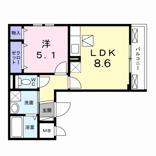 グラシオッソ(1LDK/1階)の間取り写真