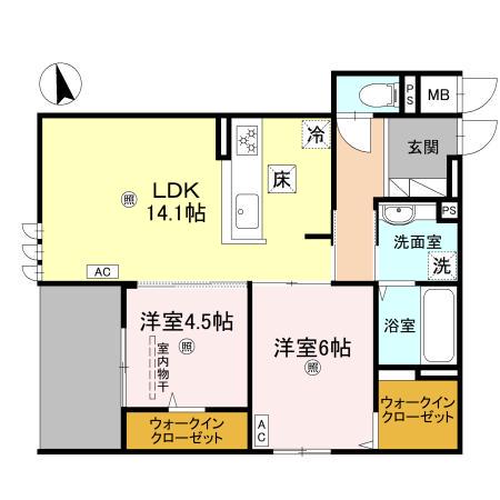 OKAYAMATE嘉平(2LDK/1階)の間取り写真