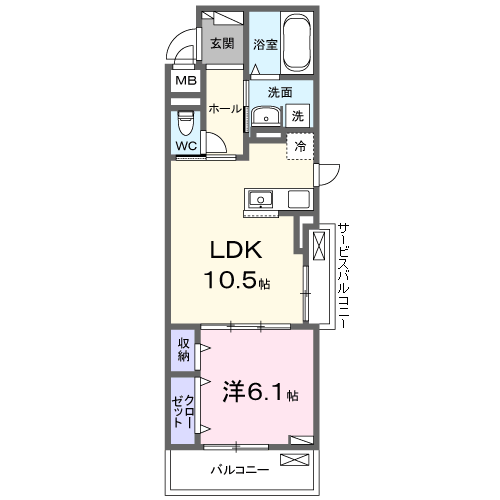 パインオークC棟(1LDK/2階)の間取り写真