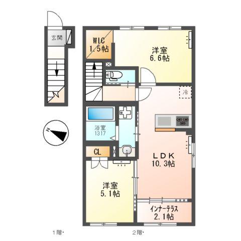 交野市郡津4丁目アパート工事(2LDK/2階)の間取り写真