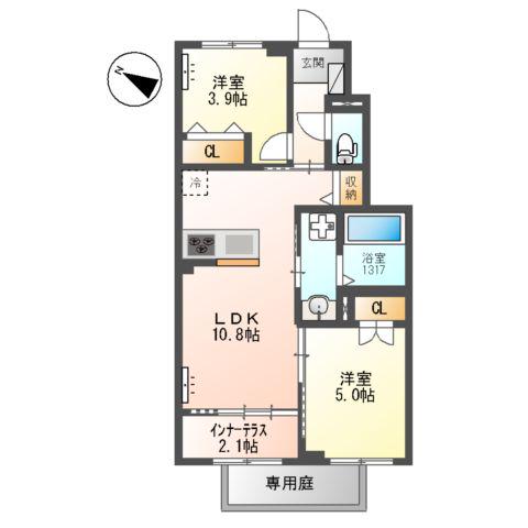 交野市郡津4丁目アパート工事(2LDK/1階)の間取り写真