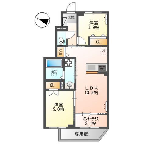 交野市郡津4丁目アパート工事(2LDK/1階)の間取り写真
