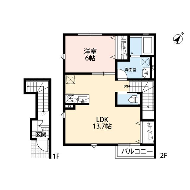 FORTUNATO香里園(1LDK/2階)の間取り写真