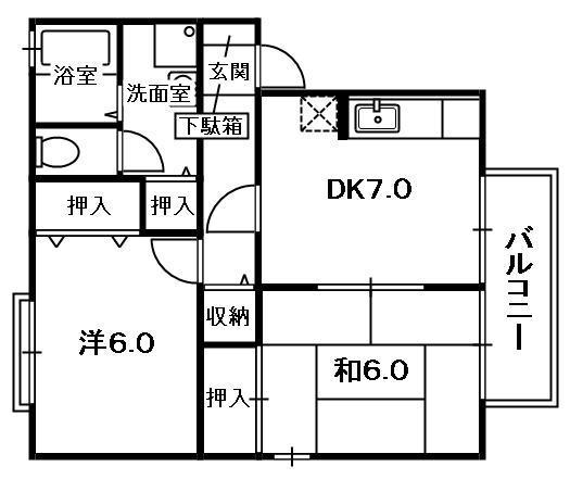 サニーウェル(2DK/1階)の間取り写真