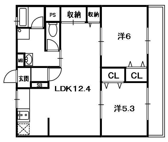 石垣ハイツ(2LDK/3階)の間取り写真