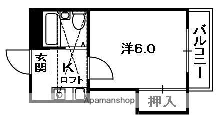 ユウビパレス茄子作(1K/2階)の間取り写真