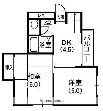 グランデ東香里Ⅱ(2DK/3階)の間取り写真