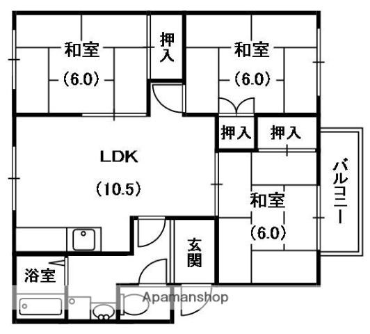 香里ヶ丘ハイツ(3LDK/2階)の間取り写真