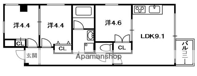 レオン光善寺Ⅱ(3LDK/3階)の間取り写真
