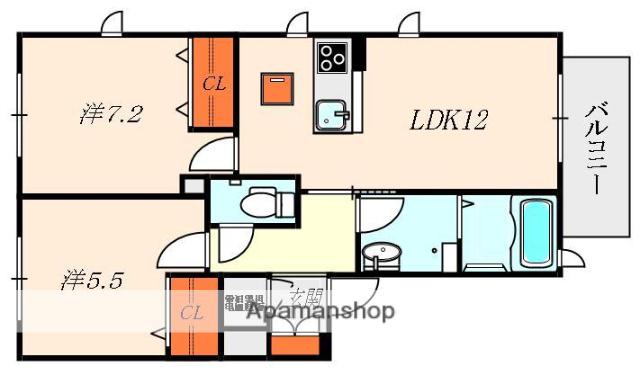 シャーメゾン長尾(2LDK/2階)の間取り写真