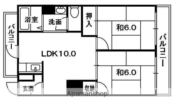 東ハイム(2LDK/2階)の間取り写真