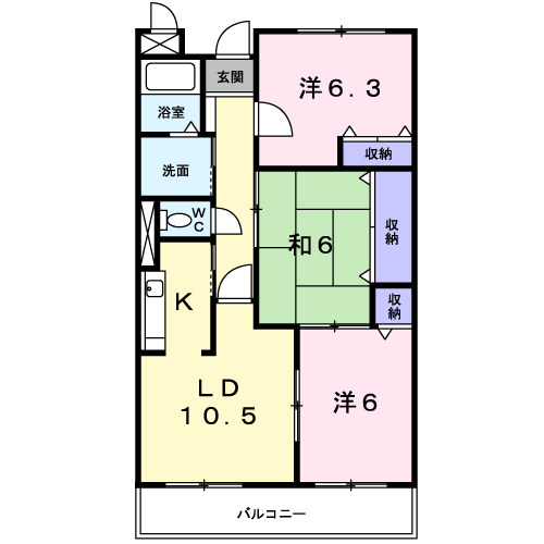 エクセル大峰(3LDK/3階)の間取り写真