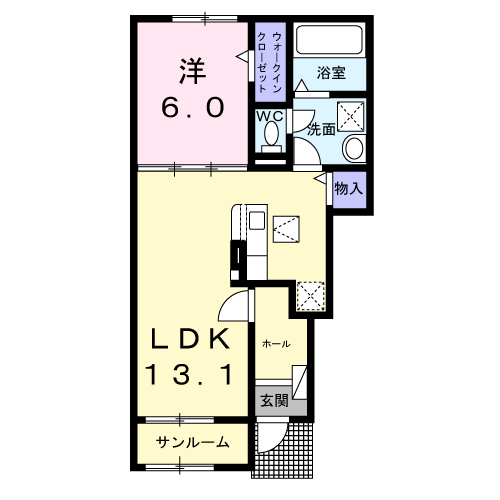 セブンスターズ コーポ奥田(1LDK/1階)の間取り写真