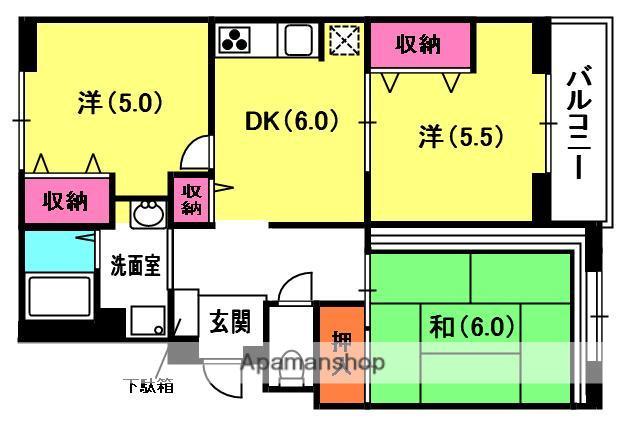 ヴィラウィスタリア(3DK/3階)の間取り写真