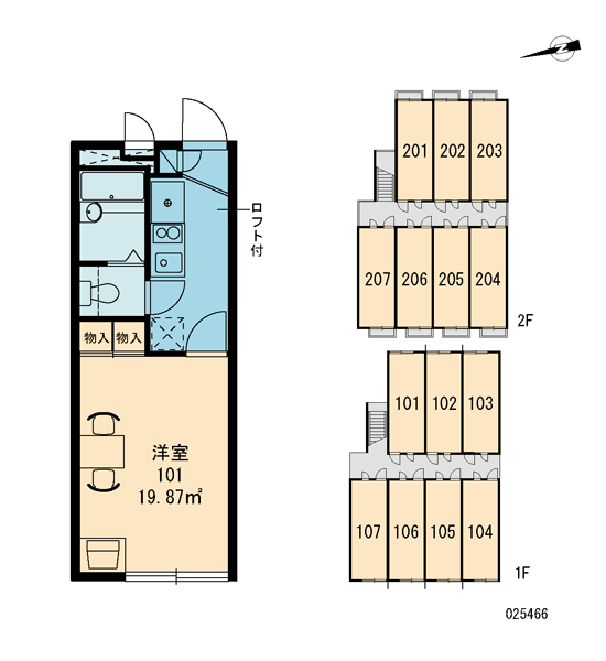 レオパレスエスポワール藤阪(1K/2階)の間取り写真