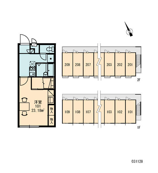 レオパレス アルカンシェル藤阪(1K/1階)の間取り写真