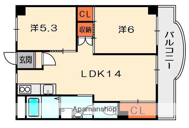 レジデンス松栄1(2LDK/6階)の間取り写真