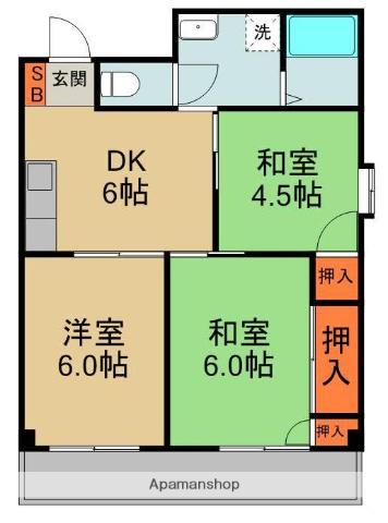 タウンプラザ東(3DK/2階)の間取り写真
