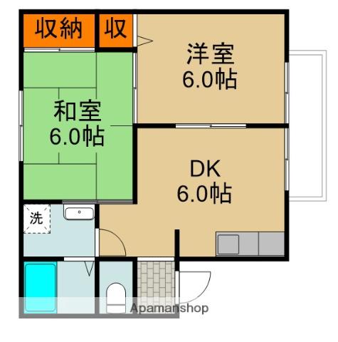 グランドソレイユB棟(2DK/2階)の間取り写真