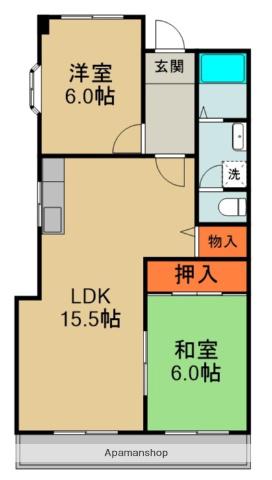 大松グリーンハイツ下馬伏(2LDK/5階)の間取り写真