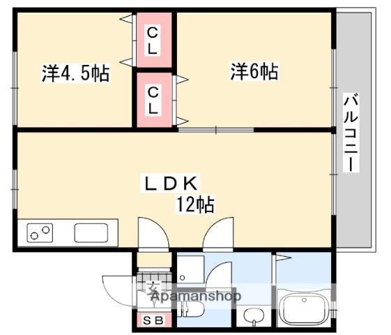 ホワイトベースB(2LDK/2階)の間取り写真