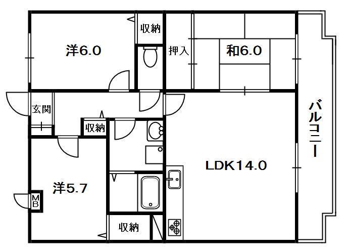 ハイツ昴3番館(3LDK/2階)の間取り写真
