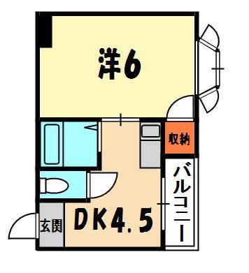 ハイ・インペリアルB(1DK/3階)の間取り写真