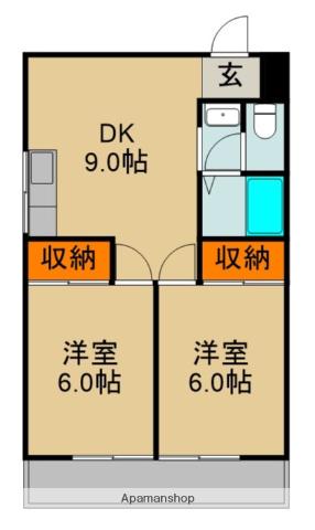 サンロイヤル大庭町(2DK/2階)の間取り写真