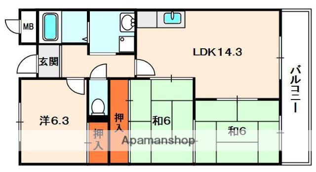 ヒルサイドテラス牧野(3LDK/3階)の間取り写真