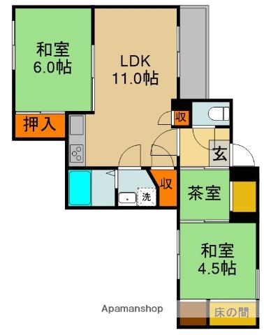 カルチェダムールD棟(2LDK/1階)の間取り写真