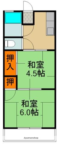 わかばマンション(2K/1階)の間取り写真