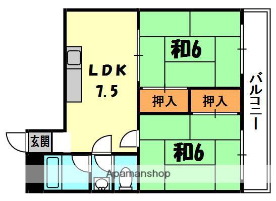 グリーンハイツ門真(2DK/4階)の間取り写真