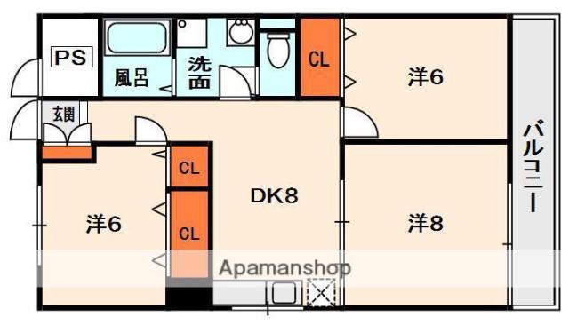 山喜マンション(3DK/4階)の間取り写真