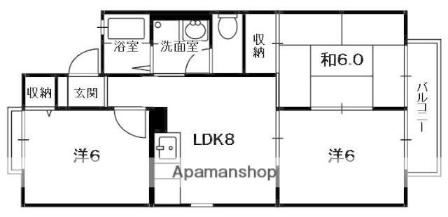 京阪電気鉄道京阪線 樟葉駅 バス乗車時間：8分 弓岡バス停で下車 徒歩3分 2階建 築30年(3LDK/2階)の間取り写真