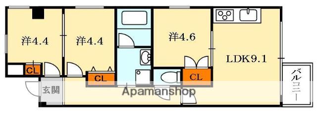 レオン光善寺Ⅱ(3LDK/3階)の間取り写真