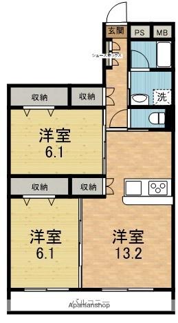 グリーンコーポ枚方公園(2LDK/6階)の間取り写真