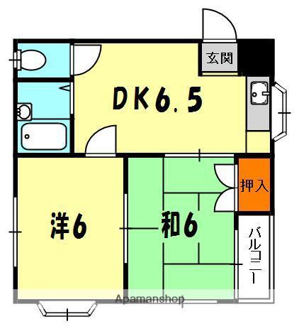 木屋マンション(2DK/3階)の間取り写真