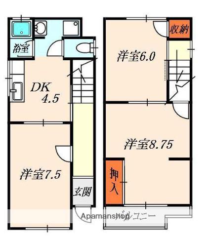 京阪電気鉄道京阪線 樟葉駅 バス乗車時間：14分 長谷バス停で下車 徒歩3分 2階建 築45年(3DK)の間取り写真