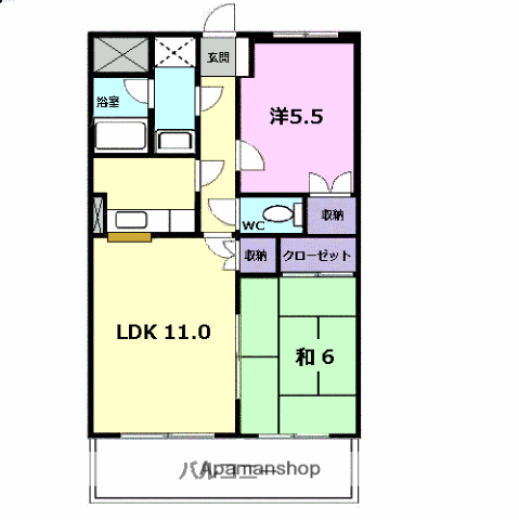 グレイシーフジ(2LDK/5階)の間取り写真