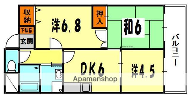 グランドヴィラ香里(3DK/4階)の間取り写真