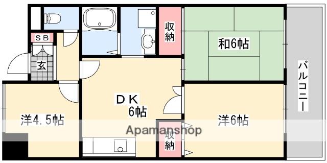 グランドヴィラ香里(3DK/6階)の間取り写真