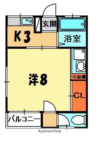 コーポ秋(1K/2階)の間取り写真
