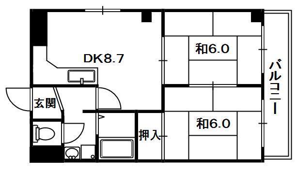 YOTハイツ(2DK/1階)の間取り写真