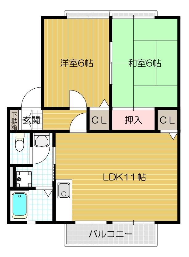 カーサデルソル(2LDK/2階)の間取り写真