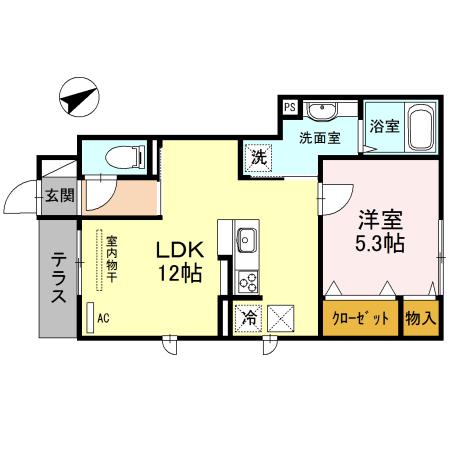 エスタシオンくずは台場(1LDK/1階)の間取り写真