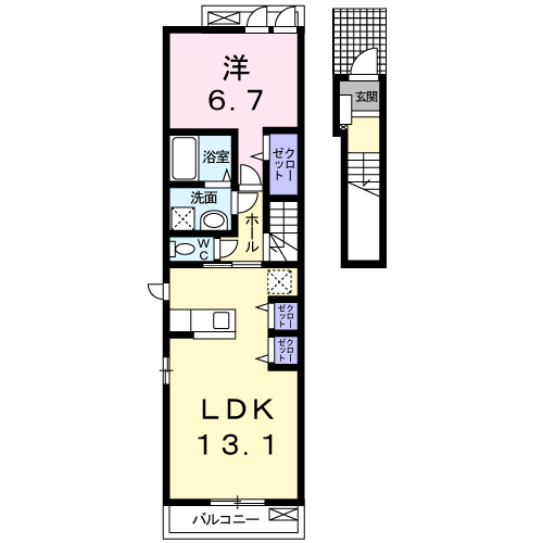 グランソレイユ弐番館(1LDK/2階)の間取り写真