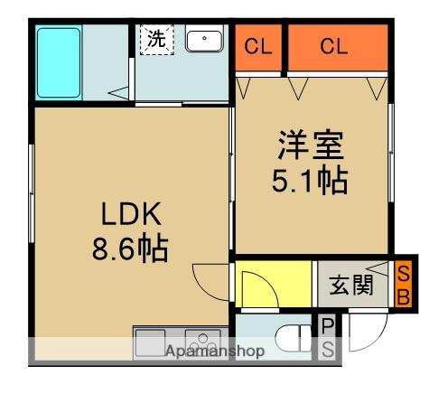 クリエオーレ上野口Ⅱ(1LDK/3階)の間取り写真