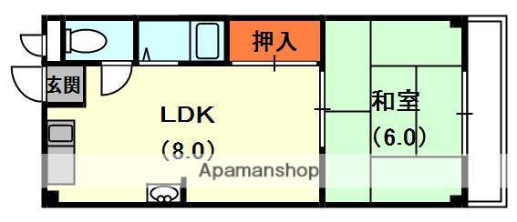 ウエストヒルズ御堂(1LDK/3階)の間取り写真