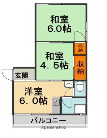 橋本マンション(2DK/4階)の間取り写真