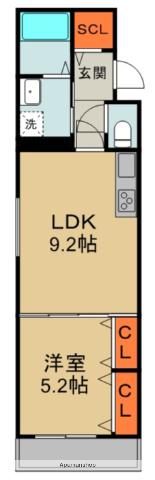 クリエオーレ馬場町(1LDK/3階)の間取り写真